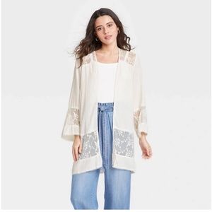 Knox Rose Ivory Lace Cardigan Duster Size S